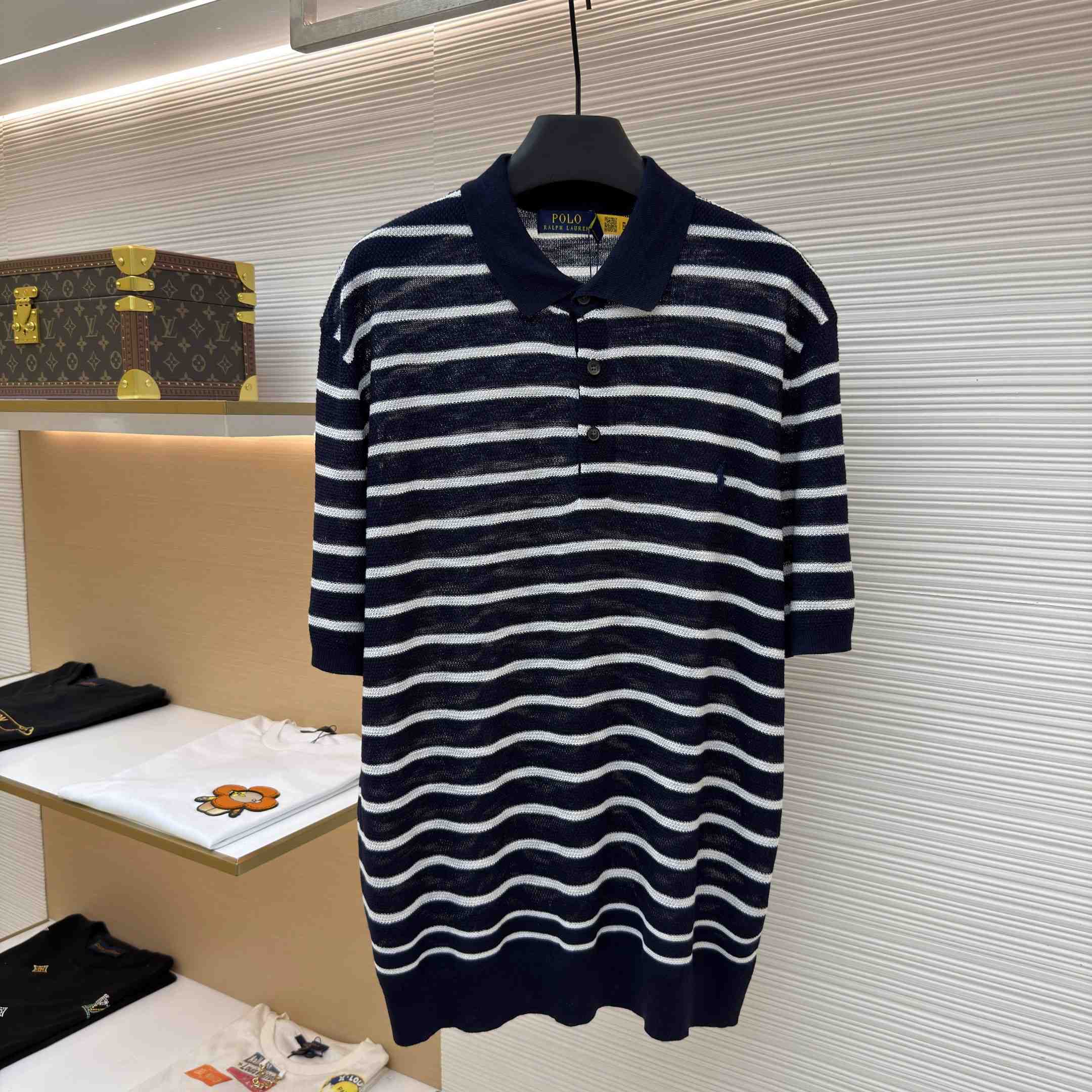 Ralph Lauren Striped Cotton-Linen Polo Sweater - DopestKickz